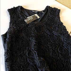 NWT Elegant Black Sleeveless Top with Rose Details
